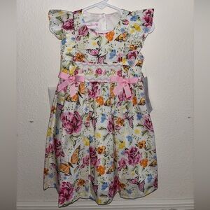 New w/tag Bonnie Jean Girls 3T Flutter Sleeve Bow Smocked Floral Butterfly Dress